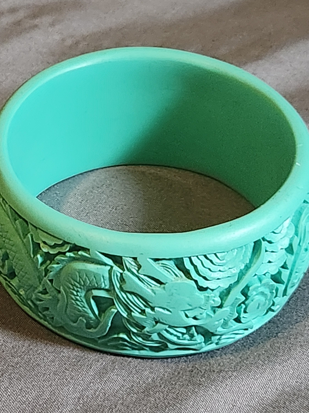 Vintage Carved Turquoise-Teal Resin Bangle Bracelet